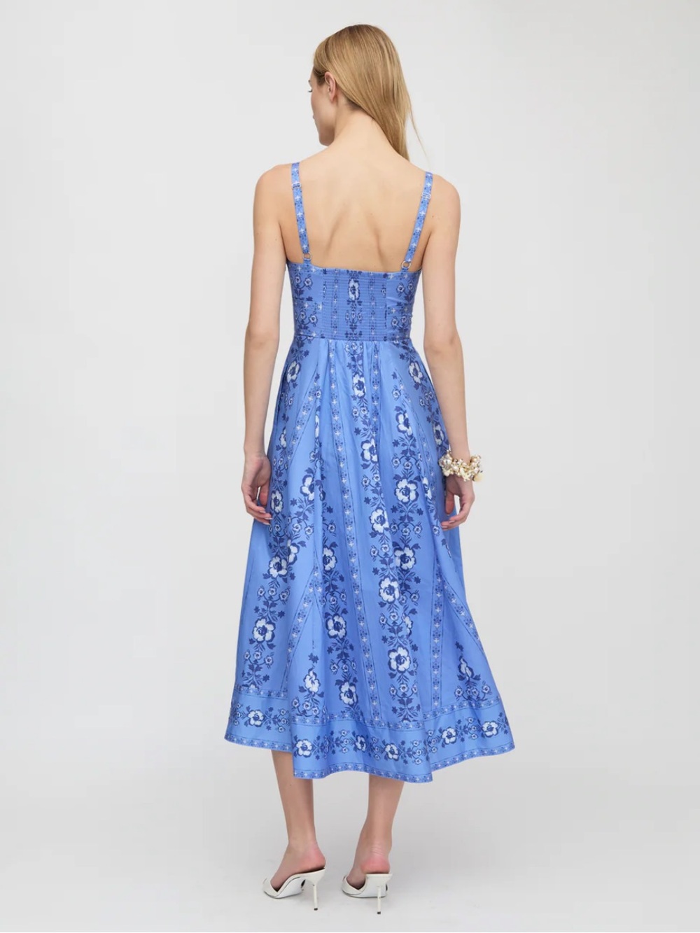 Hill House Blue Floral Square-Neck Midi Dress Blue Arcadia Border - Picture 4 of 7